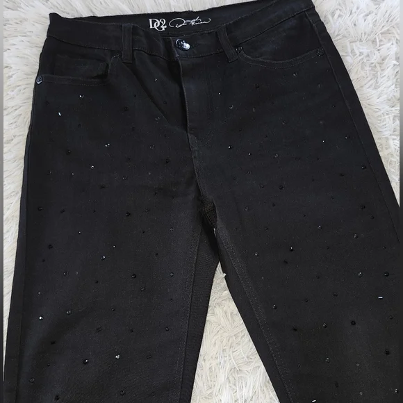 DG2 by Diane Gilman Black Skinny Jeans with Black Rhinestone Accents Womens 4 - Picture 2 of 9